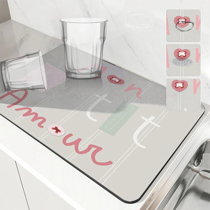 Axyaa Crabbit Lines Desk Drain Pad: Non-slip Heat Resistant Kitchen Mat