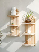 Axyaa Boho 3-tier Wooden Arch Wall Shelves - Natural Wood Floating Display Organize