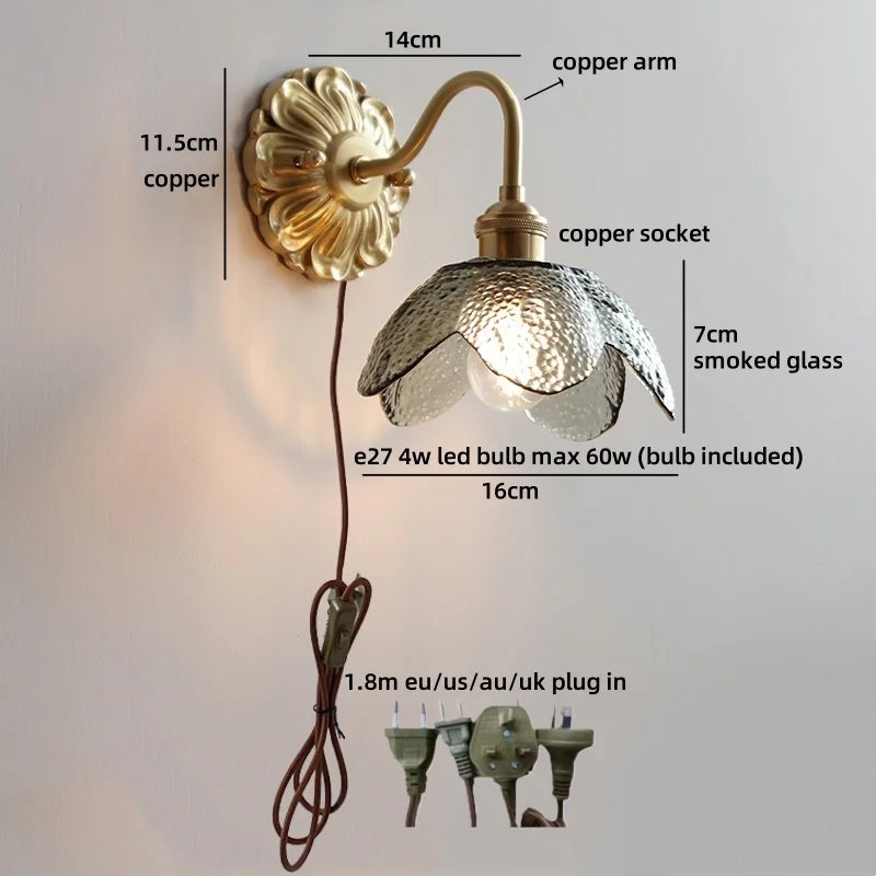 Axyaa Nordic LED Wall Lamps Interior Living Room Decor Antique Brass Resin Flower Design