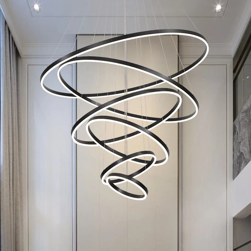Axyaa Circle Ring Chandelier for Duplex Villa Staircase, Living Room, and Hall