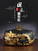 Axya Decorative Ashtray with Lid - Chinese Retro Style for Home and Office