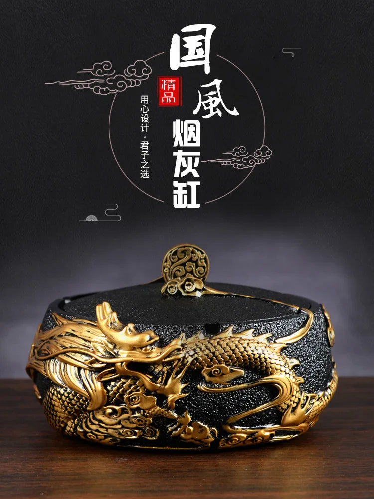 Axya Decorative Ashtray with Lid - Chinese Retro Style for Home and Office