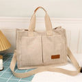 Axyaa Corduroy Shoulder Bag with Adjustable Strap - Multi-pocket Crossbody Tote Bag