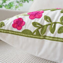 Axyaa Floral Embroidered Canvas Pillowcase - Green Red Leaf Design