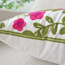 Axyaa Flower Leaf Embroidered Pillowcase - Green Red Pastoral Style Canvas