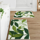 Axyaa Green Leaf Fluffy Bath Mat - Non Slip Plush Microfiber Bathroom Carpet