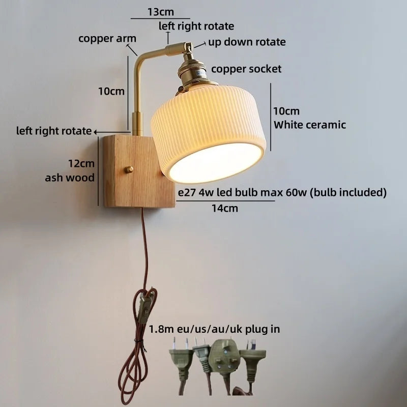 Axyaa White Ceramic LED Wall Lamp, Warm Light, Nordic Modern Round Flower Shade