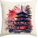 Pagoda Cherry Blossom Sun Pattern Cushion Cover for Sofa Bedroom Car by Axyaa