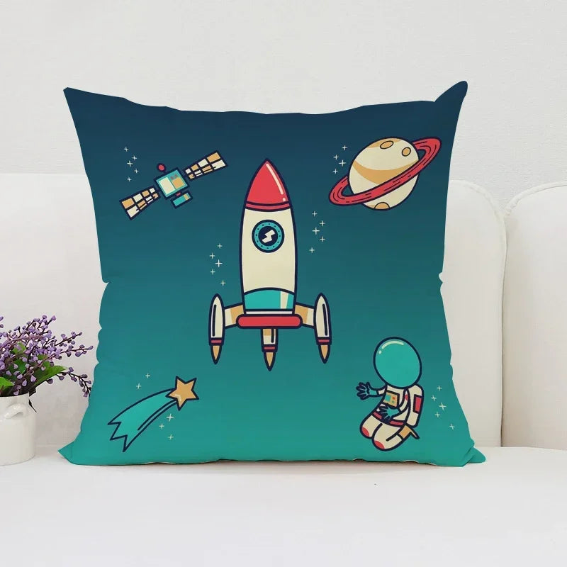 Axyaa Rocket Astronaut Cushion Cover 45*45 Home Decor Pillowcases