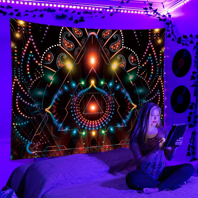 Axyaa UV Reactive Psychedelic Tapestry for Bedroom, Dorm, or DJ Room