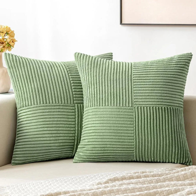Axyaa Soft Striped Corduroy Throw Pillow Covers 18x18 Inch for Couch and Bed