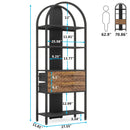Axyaa Industrial 4-Tier Bookshelf with 2 Drawers, Arched Bookcase, 70.8" Tall Display Rack