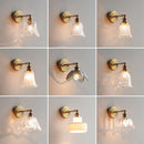 Axyaa Glass Flower LED Wall Lamp Vintage Brass Design for Living Room and Bathroom Mirror Lighting