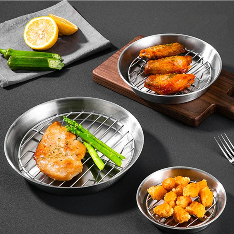 Axyaa Stainless Steel Round Baking Tray with Grid - Versatile Kitchen Baking Tools