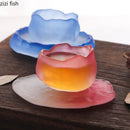 Axya Frosted Glass Kung Fu Tea Set with Saucer, Dim Sum Dish, and Water Cups