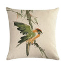 Axyaa Vintage Bird Pattern Cotton Linen Throw Pillow Cover for Sofa