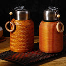 Axya Porcelain Insulation Cup with Stainless Steel Liner and Bamboo Tea Set