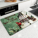 Axyaa Snowman Drying Mat - Quick Kitchen Drain Pad for Faucet & Dishware