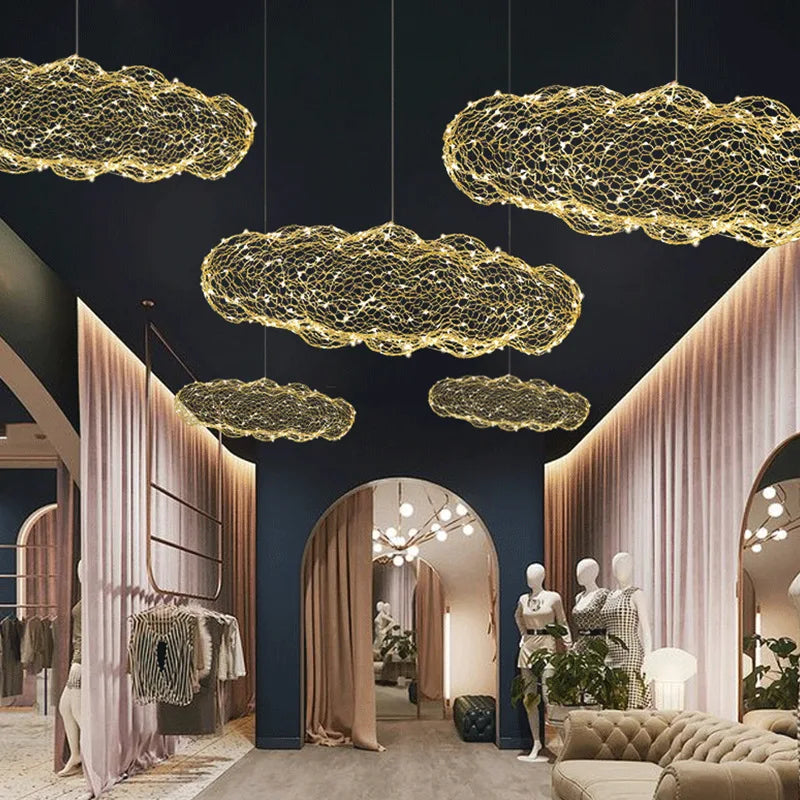 Axyaa White Gold Cloud Chandelier Sconce - Unique Hanging Lamp for Various Spaces
