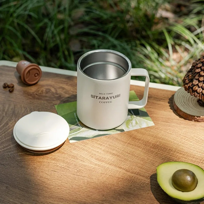 Axyaa Stainless Steel Vacuum Flask Cold&Hot Cup Handle Thermal Travel Mug