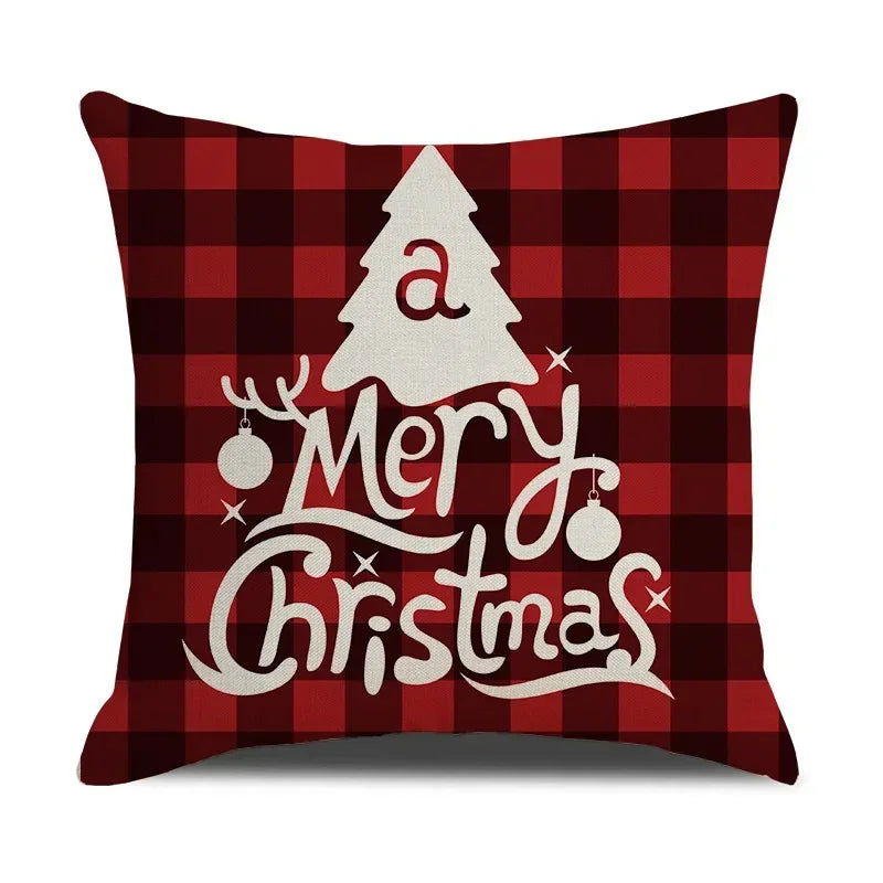 Axyaa Christmas Linen Print Throw Pillow Cover for Home Sofa, Living Room and Bedroom