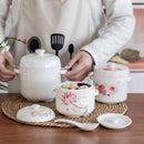 Axya Ceramic Flower Health Stew Pot Double Lid Soup Bowl Bird's Nest Ginseng Jar