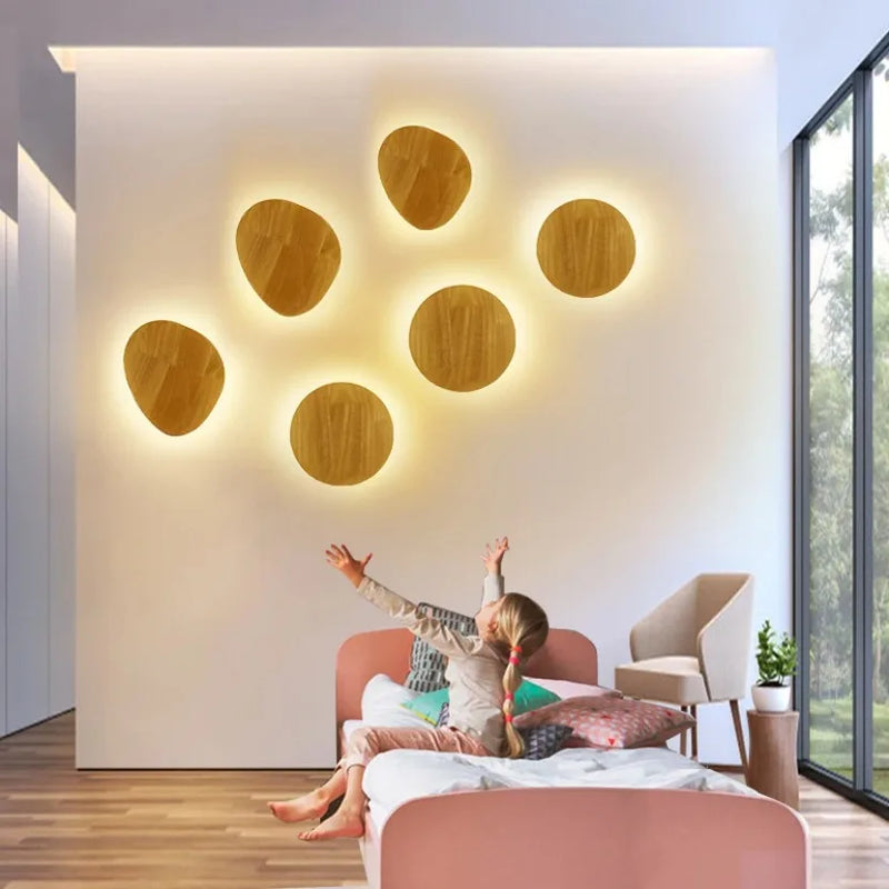 Axyaa Circular Wooden LED Wall Lamp for Bedroom Living Room Decor.