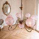 Axyaa French Retro American Style Pink Glass Ball Pendant Light for Living Room and Master Bedroom