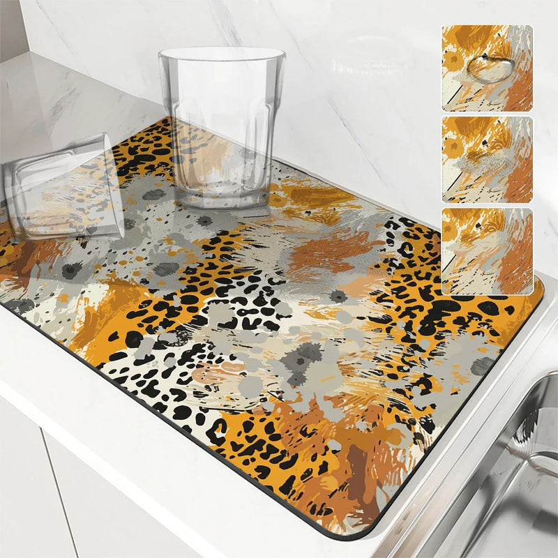 Axyaa Leopard Print Dish Drying Mat