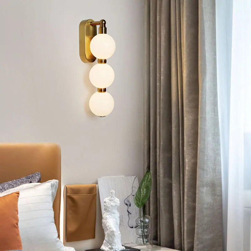 White Acrylic Ball Wall Lights Gold Metal Dimmable for Parlor Bedroom Stairs Aisle - Axyaa