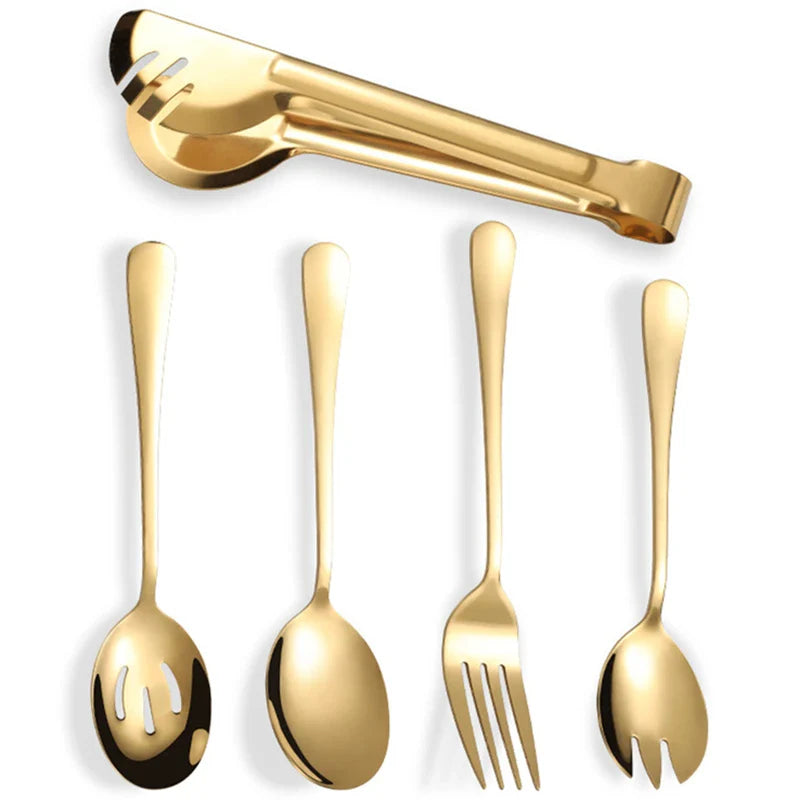 Axyaa Stainless Steel Kitchenware Set: Tongs, Fork, Cake Shovel, & More