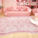 Axyaa Irregular Pink Fluffy Rug Flowers Printed High End Soft Floor Mat