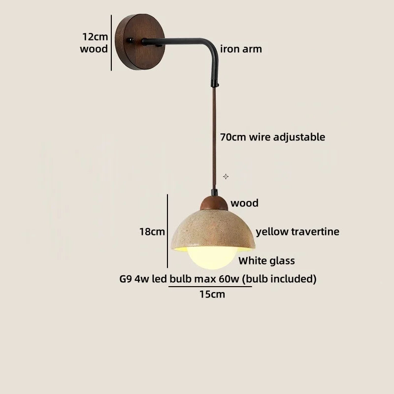 Axyaa White Glass Wall Lights with Yellow Stone Art - Pull Chain Switch, LED, Wabi Sabi Style