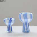 Axyaa Blue White Striped Glass Vase for Artistic Flowers and Home Decor