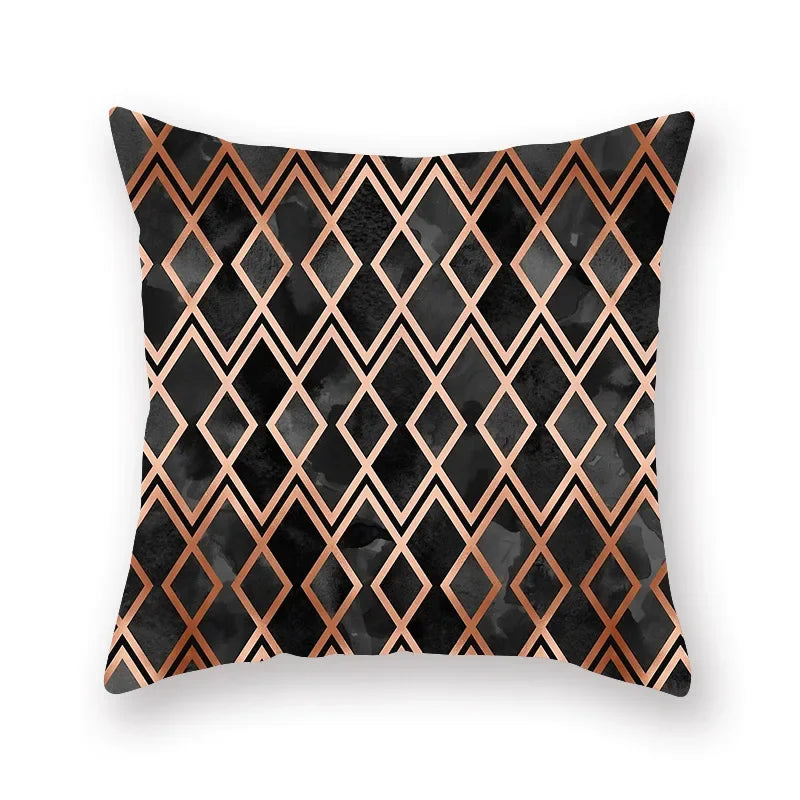 Axyaa Luxury Gold Black Geometric Marble Stripe Pillowcase