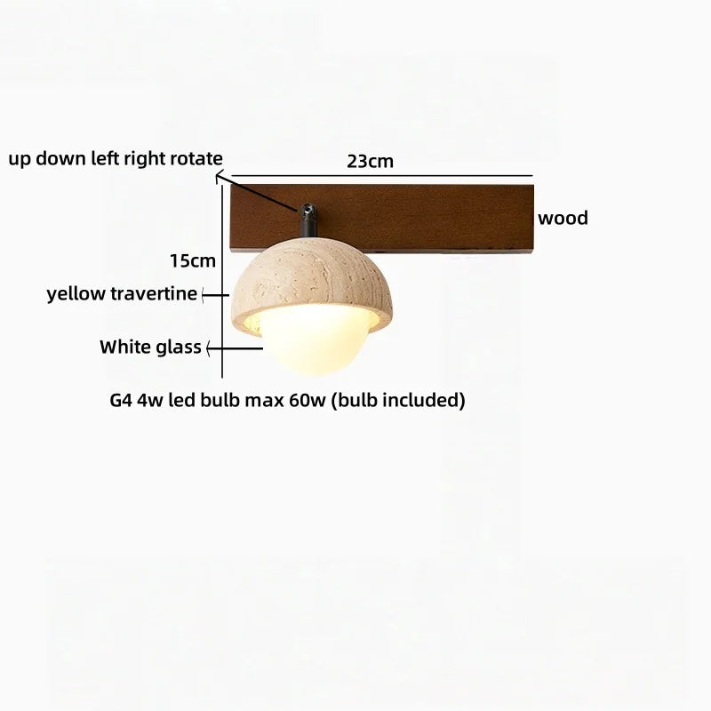 Axyaa White Glass LED Wall Sconce Lamp Yellow Travertine Stone Mirror Light