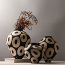 Axyaa Geometric Circles Ceramic Vase: Hand-drawn Flower Arrangement Pot