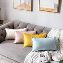 Soft Pink Velvet Pillow Covers with Pompom Accent by Axyaa