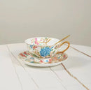 Axyaa Floral Porcelain Coffee Mug and Saucer Set - Creative Tea Cup for Home Breakfast