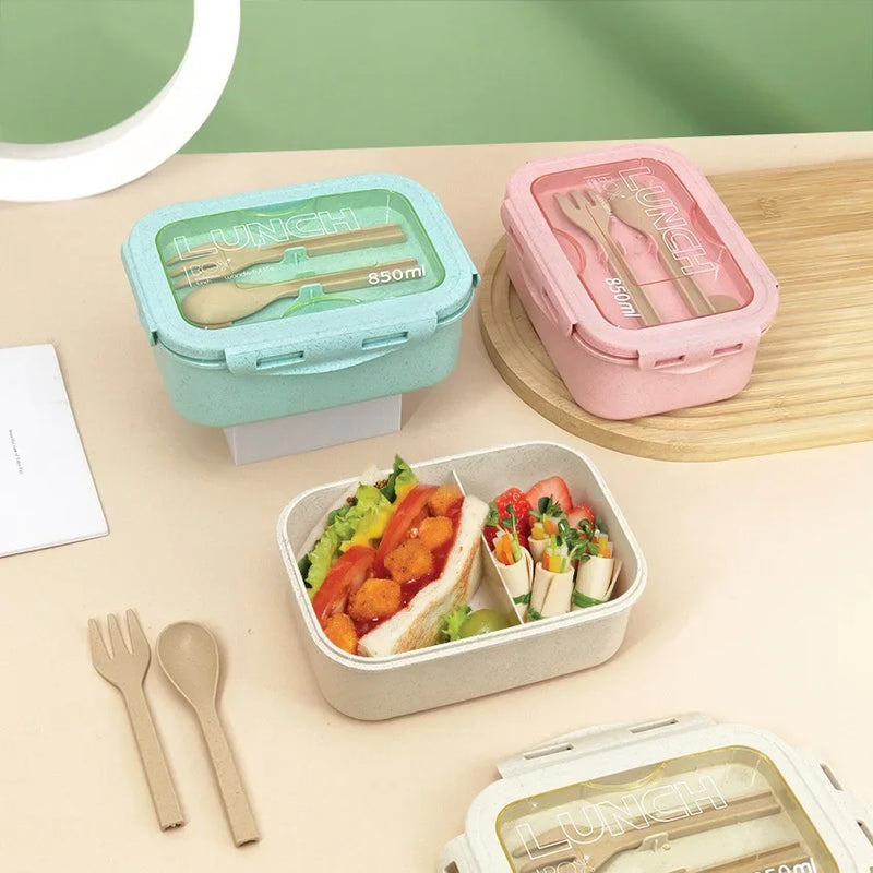 Axya 850ml Wheat Straw Lunch Box: Microwave Safe Food Storage Container for Kids & Office