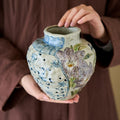 Axyaa Blue & White Underglaze Hand-Painted Rough Pottery Vintage Vase