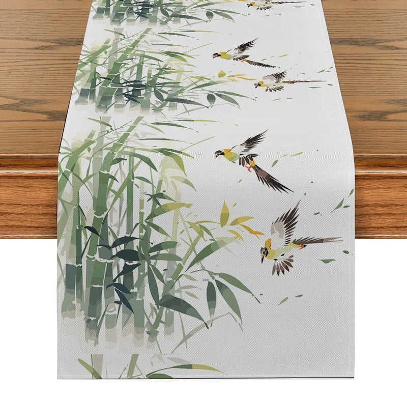 Axyaa Bamboo Plant Bird Table Runner for Kitchen Dining and Home Decor