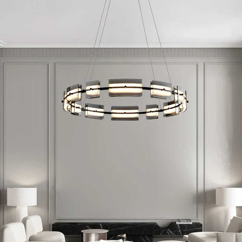 Axya Glass Chandelier: Minimalist & High-End All Copper Lighting Fixtures for Living Room