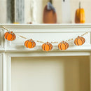 Axyaa Halloween Pumpkin Garland Banner with Black Bows & Wooden Shapes