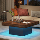 Axyaa LED Square Coffee Table | Rustic Brown & Black | Low Profile Living Room Table