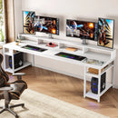 Axyaa Double Computer Desk with Monitor Stand, Storage Shelves | 78.74" Extra Long Work Table