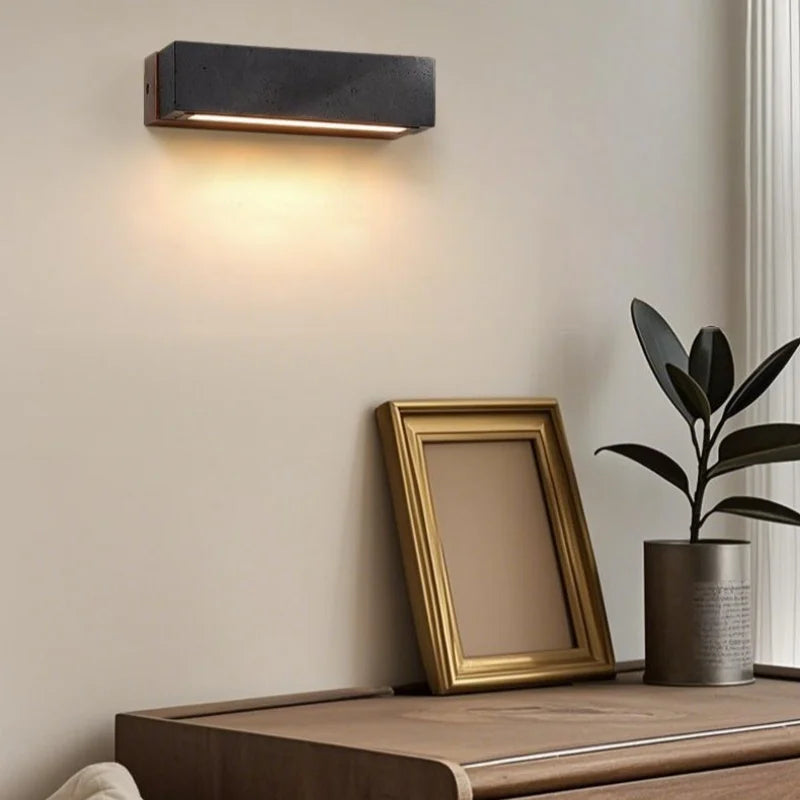 Axyaa Wabi Sabi Black Travertine LED Wall Lamp - Rotatable Pull Chain Switch