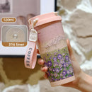 Axyaa Floral Travel Tumbler Stainless Steel Cup with Lid & Straw