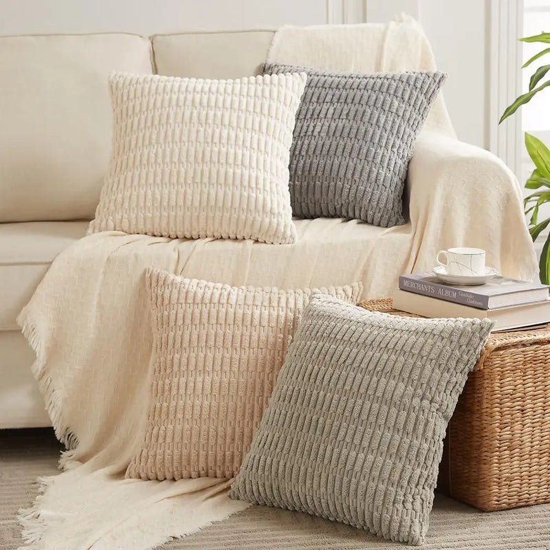Axyaa Tripe Stripe Corduroy Cushion Cover 18x18 Inch - Boho Chic Home Decor for Living Room