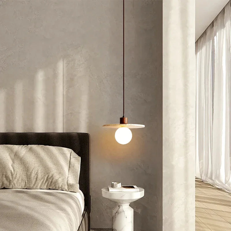 Axyaa Yellow Travertine Wabi-sabi Bedside Pendant Lamp